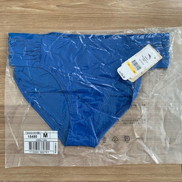 Tommy Bahama Pearl High Waist Side Shirred Bikini Bottoms in Cobalt Sea - Picture 3 of 7